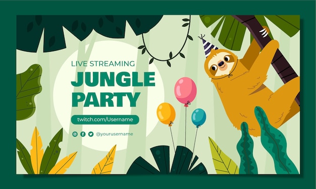 평면 디자인 정글 생일 파티 트위치 배경