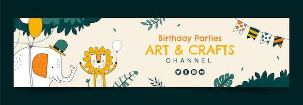 Flat design jungle birthday party twitch banner