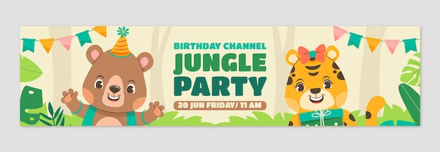 Flat design jungle birthday twitch banner template