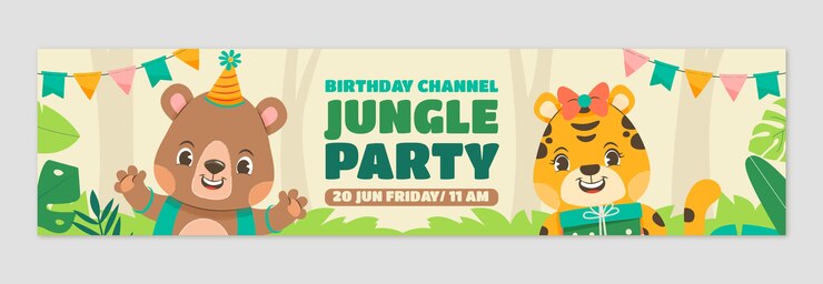 Free Vector flat design jungle birthday twitch banner template