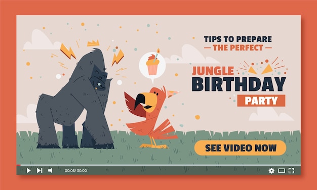 Free vector flat design jungle birthday youtube thumbnail