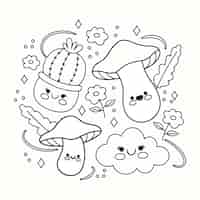 Free vector flat design kawaii coloring book illustration