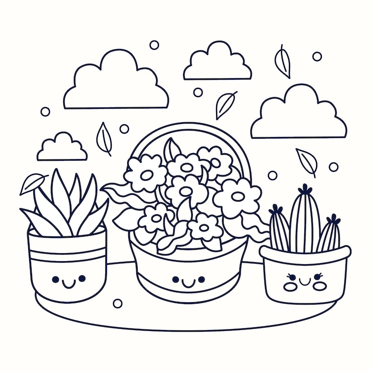 Free Vector flat design kawaii coloring book illustration