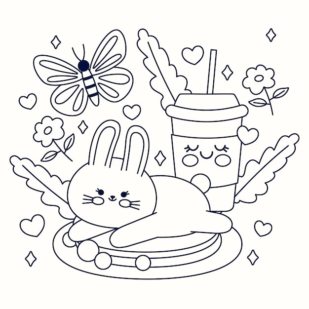 Free vector flat design kawaii coloring book illustration