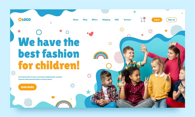 Vettore gratuito pagina di destinazione della moda per bambini dal design piatto