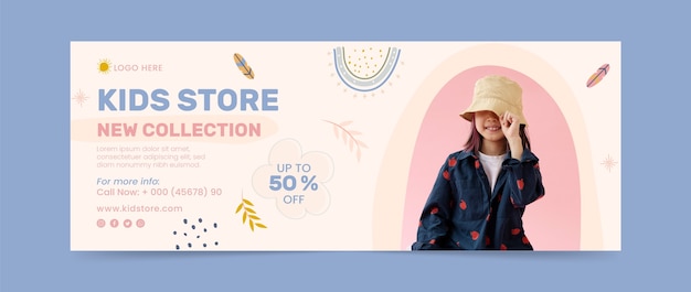 Free vector flat design kids store facebook cover