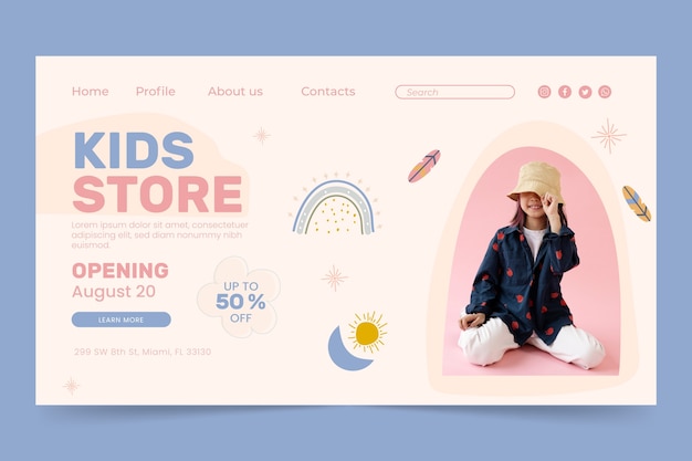 Flat design kids store landing page