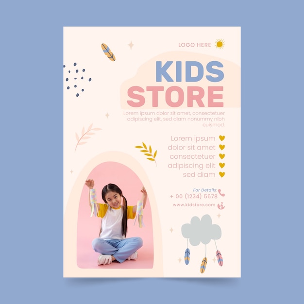 Flat design kids store poster template