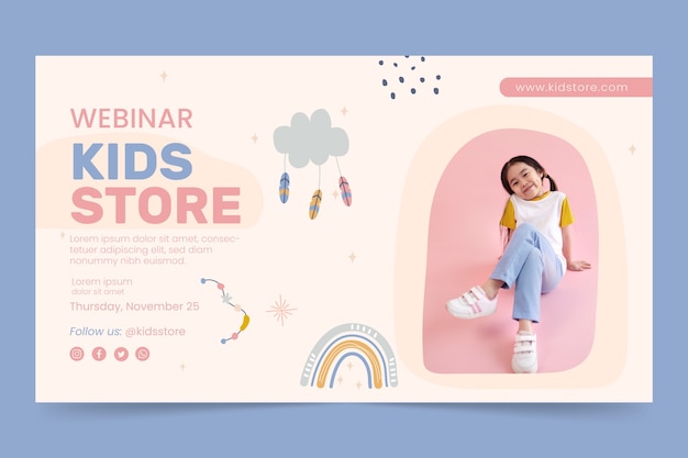 Flat design kids store webinar template