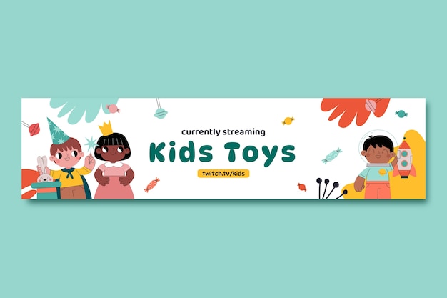 Free vector flat design kids toys twitch banner