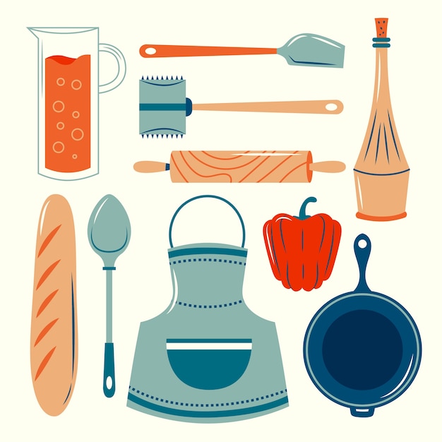 Free vector flat design kitchen element set