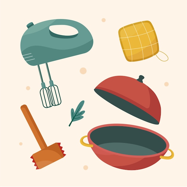 Free vector flat design kitchen utensils element set