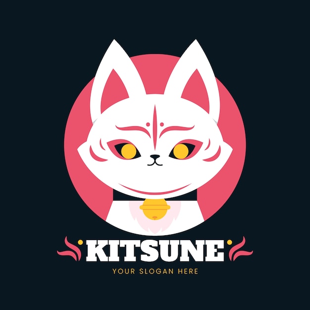 무료 벡터 평면 디자인 kitsune 로고 템플릿