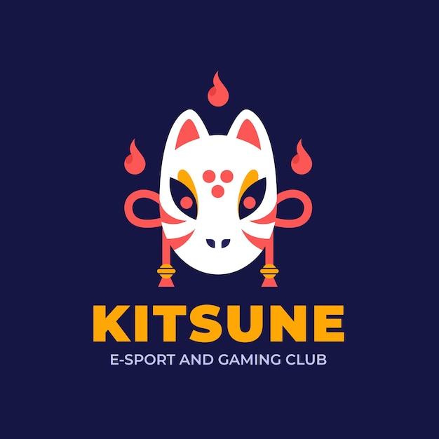 Vettore gratuito logo kitsune dal design piatto