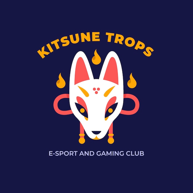 Vettore gratuito logo kitsune dal design piatto