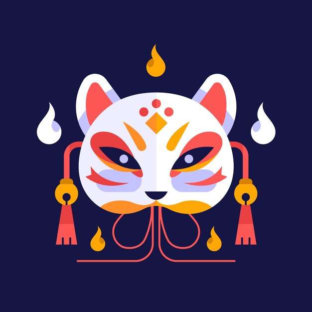 Flat design kitsune mask illustration