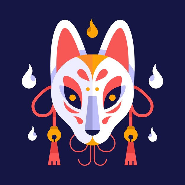 Flat design kitsune mask illustration