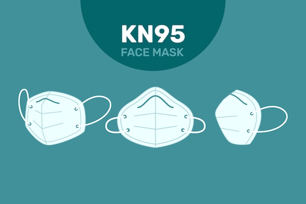 Плоский дизайн маски для лица kn95 в разных ракурсах