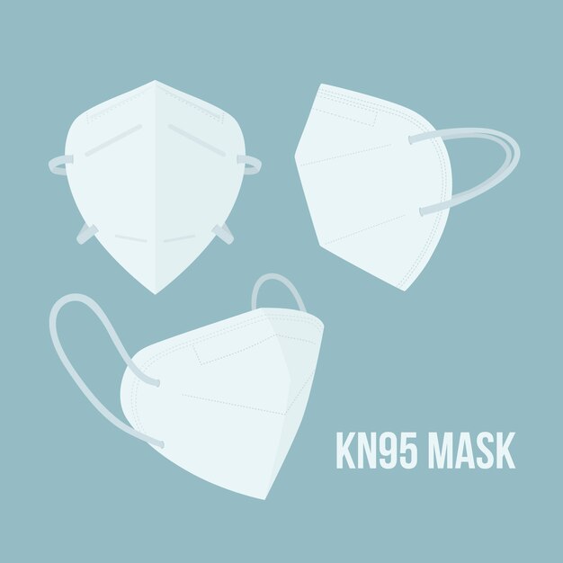 Flat design kn95 medical mask in different perspectives
