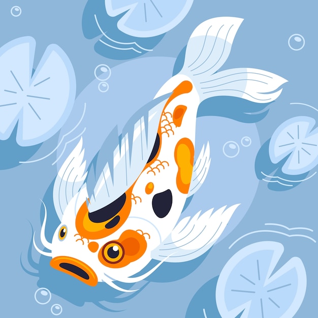 Иллюстрация рыбы кои в плоском дизайне