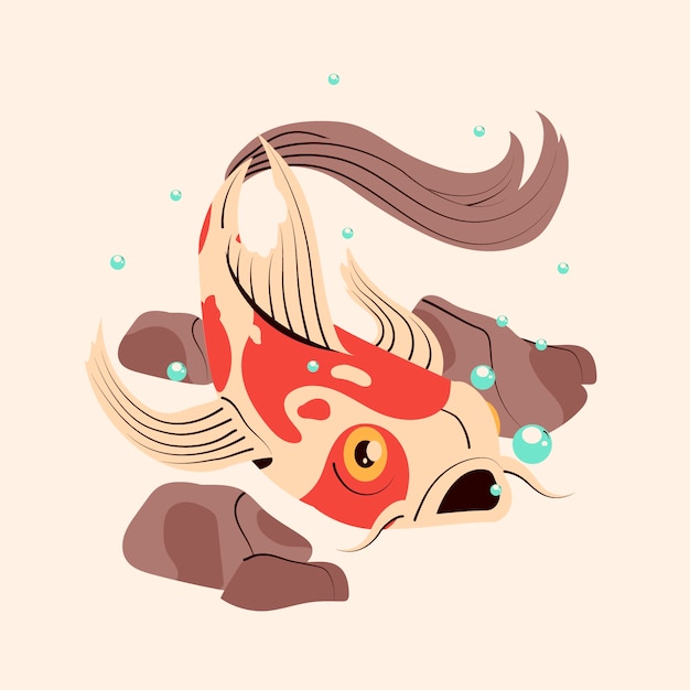 Vettore gratuito illustrazione di pesce koi design piatto