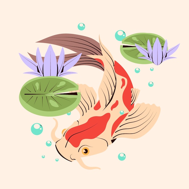Бесплатное векторное изображение Иллюстрация рыбы кои в плоском дизайне