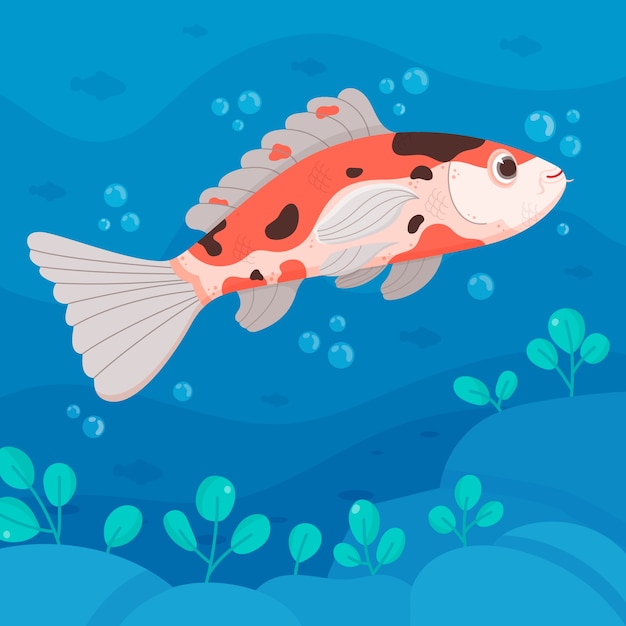 Vettore gratuito illustrazione di pesce koi design piatto