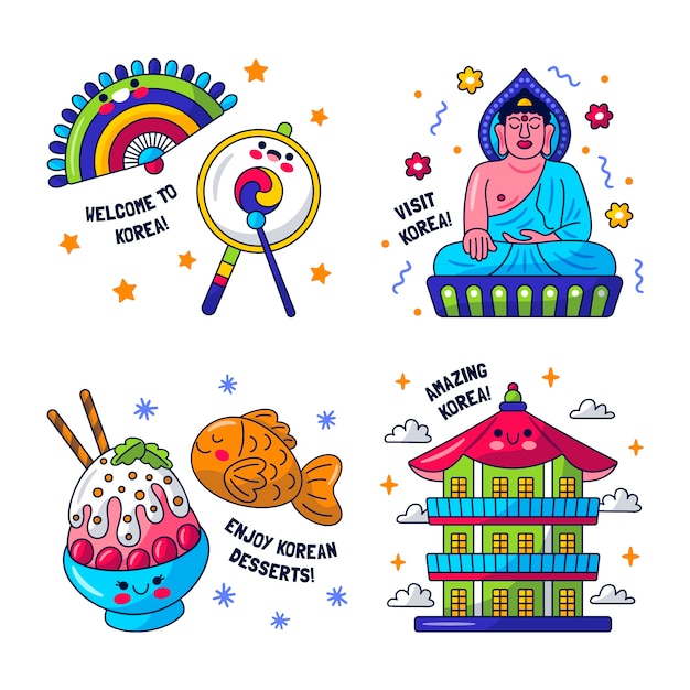 flat design of korea culture stickers
