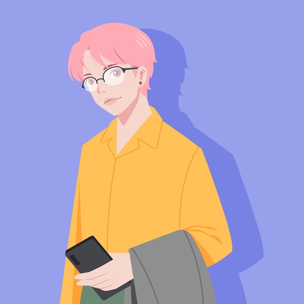 Flat design korean drawing style character illustration