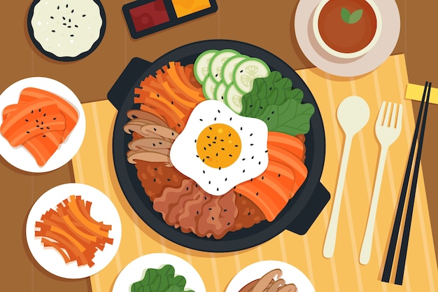 Flat design korean food illustration