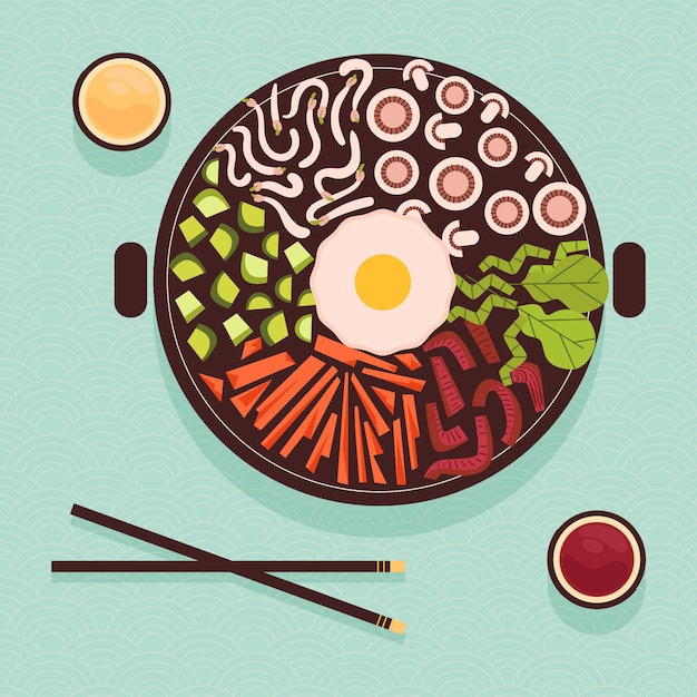 Vettore gratuito illustrazione di cibo coreano design piatto
