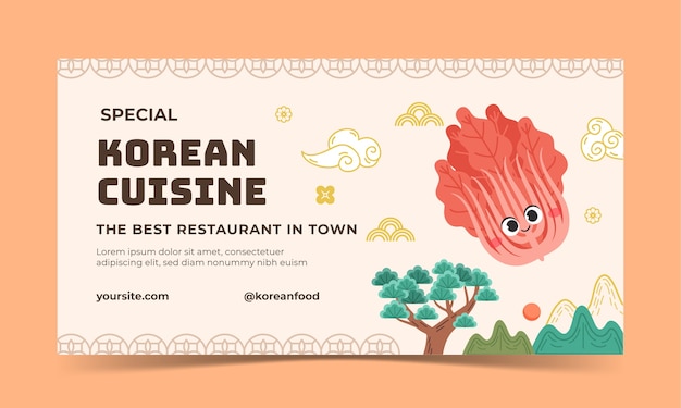 Free vector flat design korean food restaurant facebook template