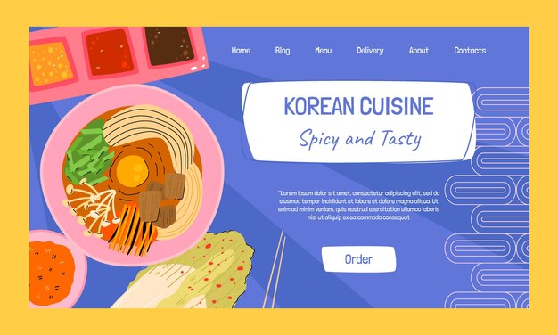 Плоский дизайн целевой страницы ресторана корейской кухни