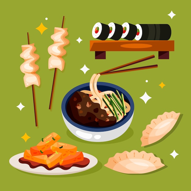 Бесплатное векторное изображение Плоский дизайн корейской кухни