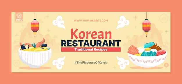 フラットなデザインの韓国料理店のfacebookカバー