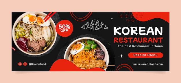 Free vector flat design korean restaurant facebook cover