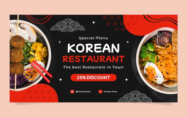 Vettore gratuito modello di facebook del ristorante coreano di design piatto