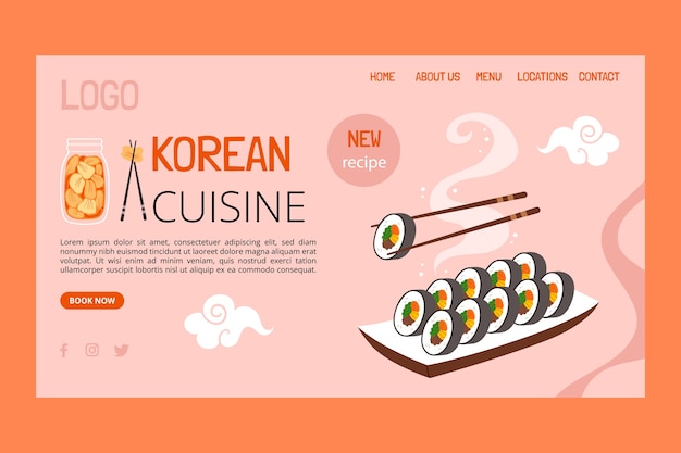 Free vector flat design korean restaurant landing page