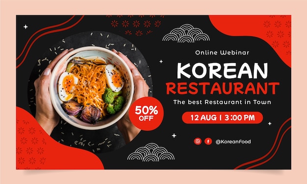 Free vector flat design korean restaurant webinar