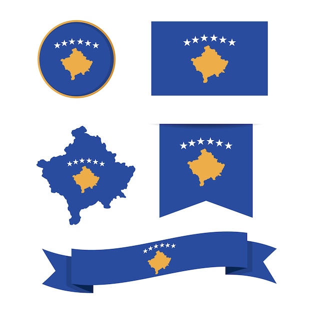 Bandiera del kosovo design piatto e collezione di emblemi nazionali