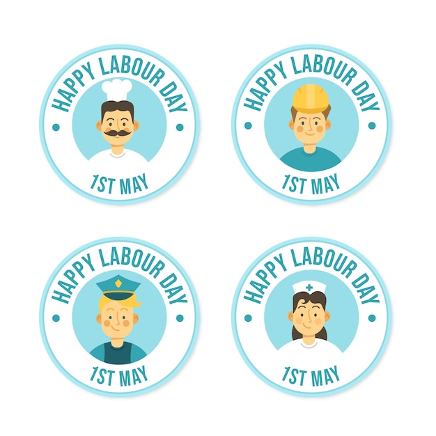 Flat design labor day badge collection