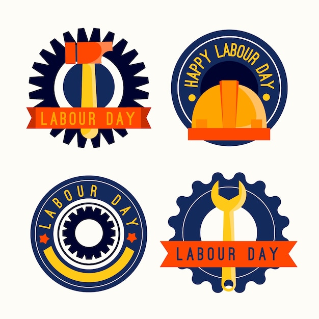 Flat design labour day labels