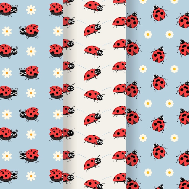 Collezione di modelli di coccinelle dal design piatto