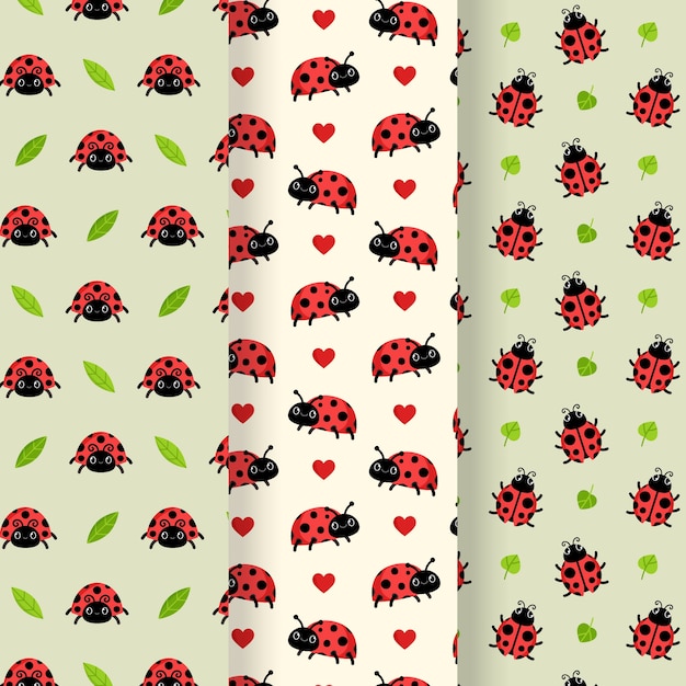 Free vector flat design ladybug pattern collection