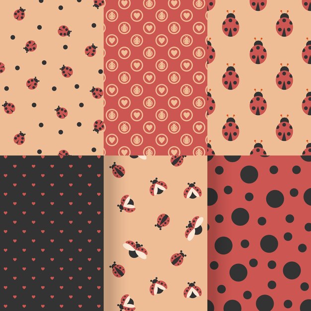 Flat design ladybug pattern collection