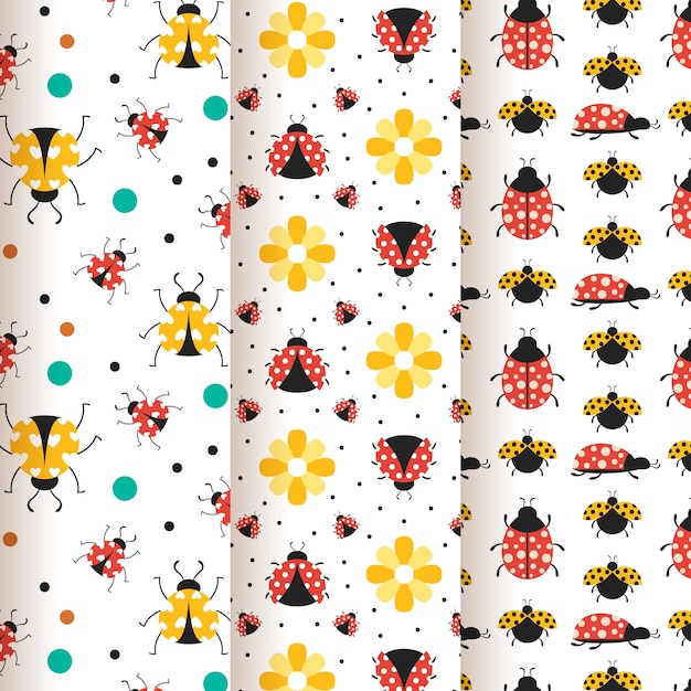 Vettore gratuito collezione di modelli di coccinelle dal design piatto