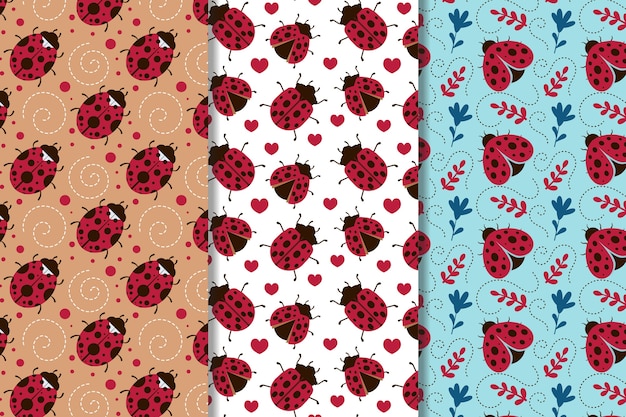 Flat design ladybug pattern collection