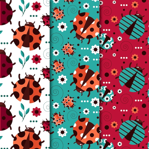 Flat design ladybug pattern collection