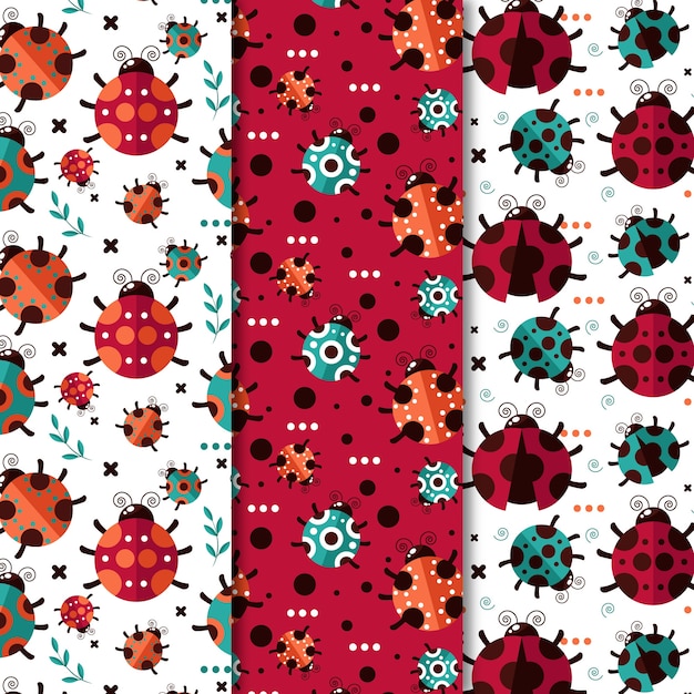 Free vector flat design ladybug pattern collection