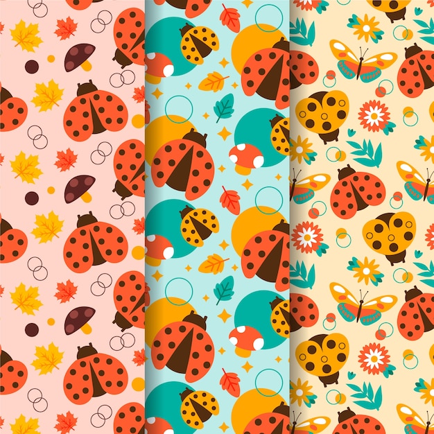 Flat design ladybug pattern pack